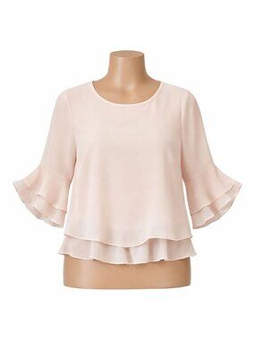 H&M Pink Layered Ruffle & Keyhole Back Divided Top | Size 2 (Small) chiffon